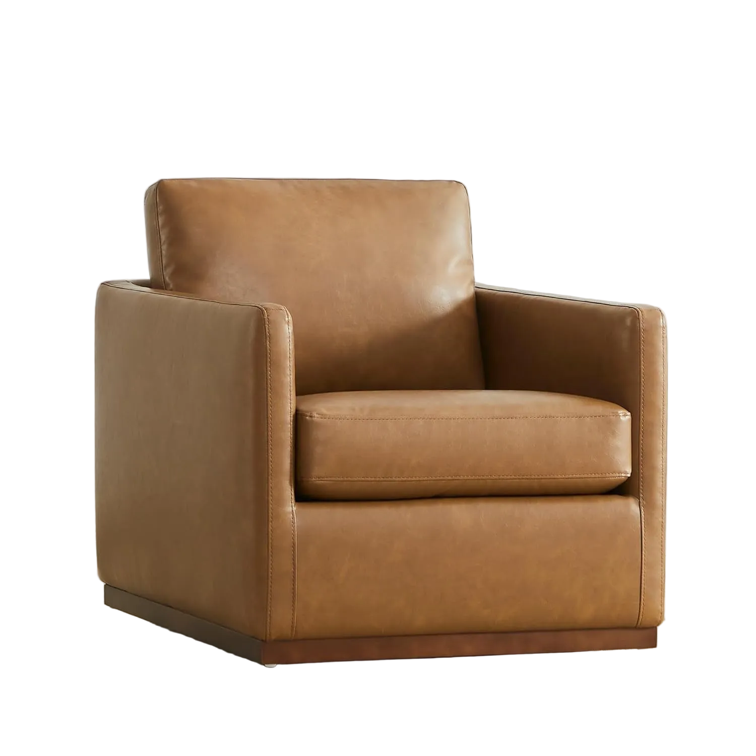 Swivel Accent Chair, Faux Leather in Saddle Brown