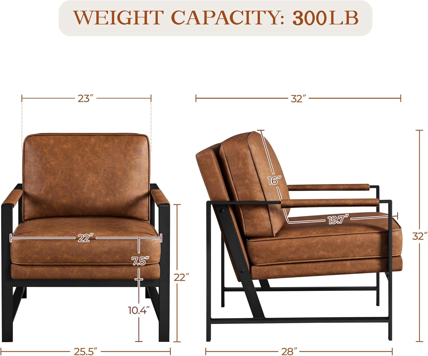 PU Leather Armchair Set in Chestnut