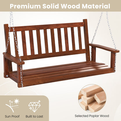 2-Person Wooden Outdoor Porch Swing with 500 lbs Weight Capacity - Brown or White
