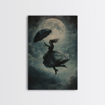 The Witch and her Umbrella Framed Canvas
