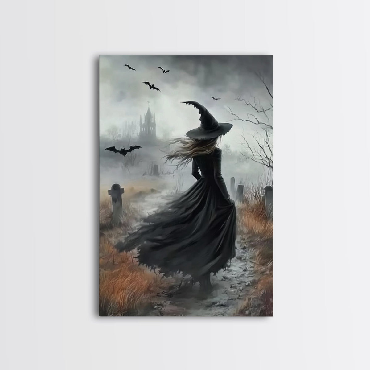 Gothic Witch in a Grave Yard Framed Canvas Print