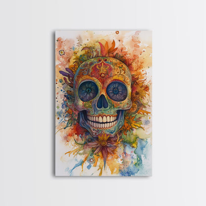 Sugar Skull Painting - Day of The Dead Framed Canvas