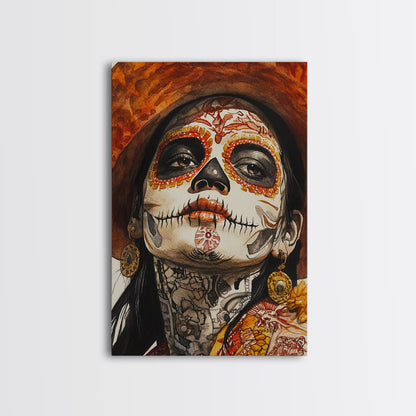 Day Of The Dead Portrait Framed Canvas Print