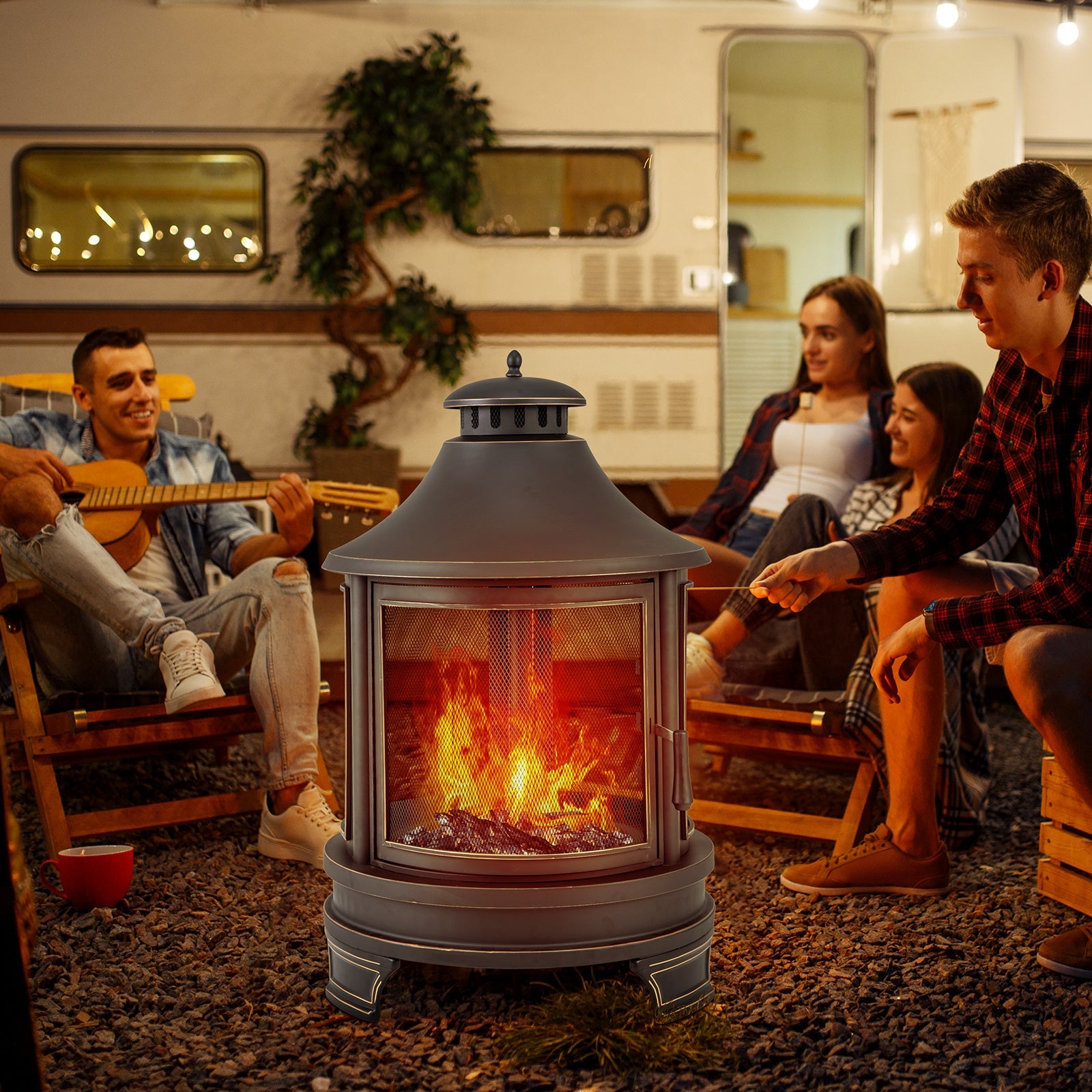 Outdoor Fire Pit/Chiminey with Grill for Garden BBQ