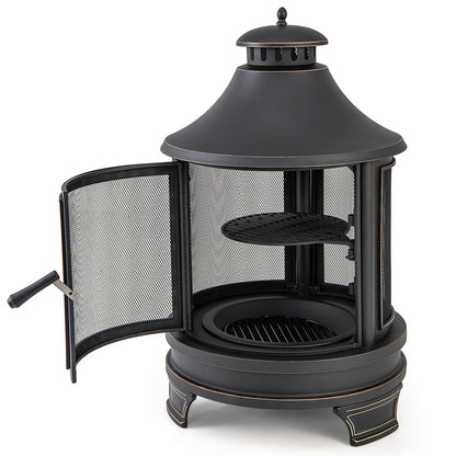 Outdoor Fire Pit/Chiminey with Grill for Garden BBQ