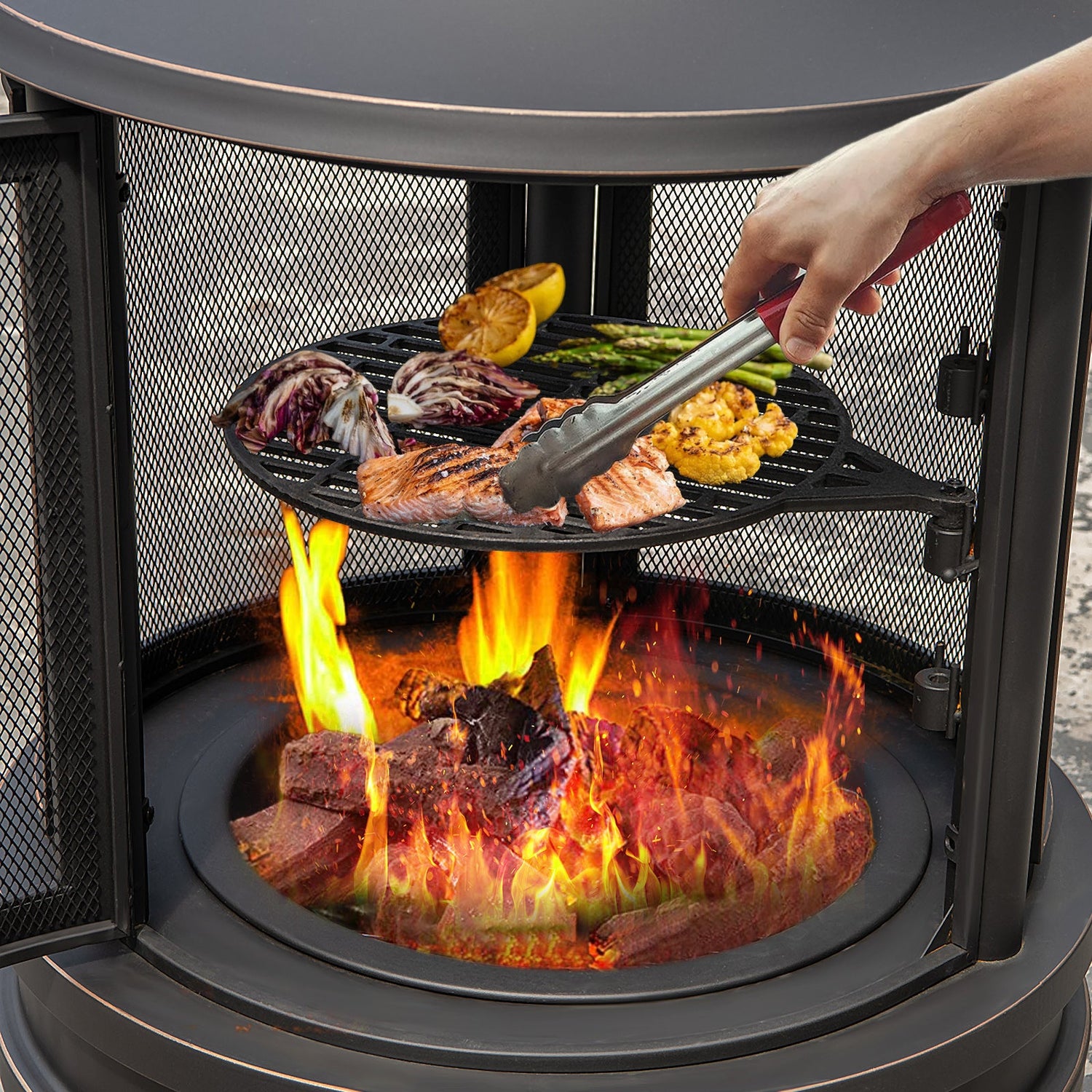 Outdoor Fire Pit/Chiminey with Grill for Garden BBQ
