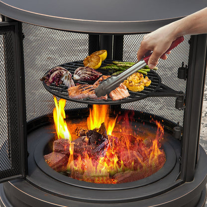 Outdoor Fire Pit/Chiminey with Grill for Garden BBQ