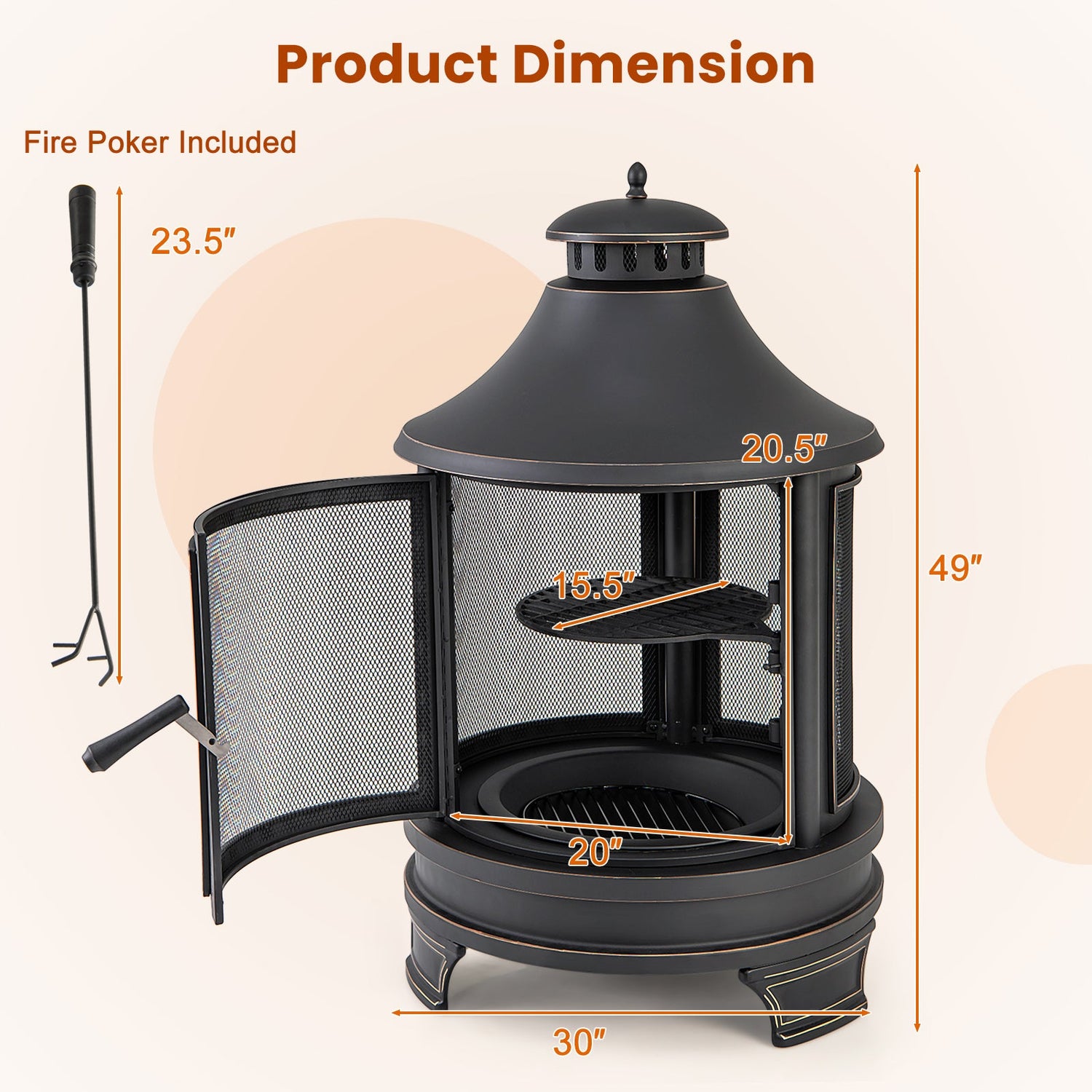 Outdoor Fire Pit/Chiminey with Grill for Garden BBQ