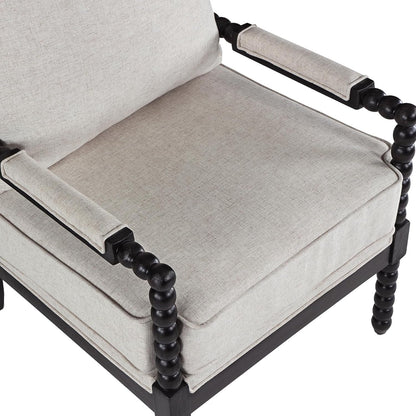 European Spindle Armchairs with Linen Cushions - 2 pc Set