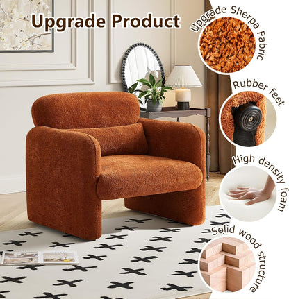 Modern Sherpa Upholstered Armchair in Burnt Orange