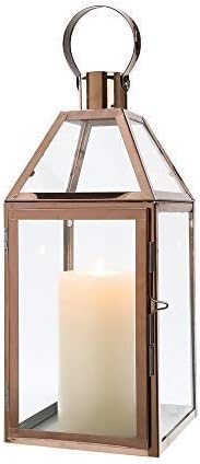Rose Gold Stainless Steel Candle Lantern with Tempered Glass
