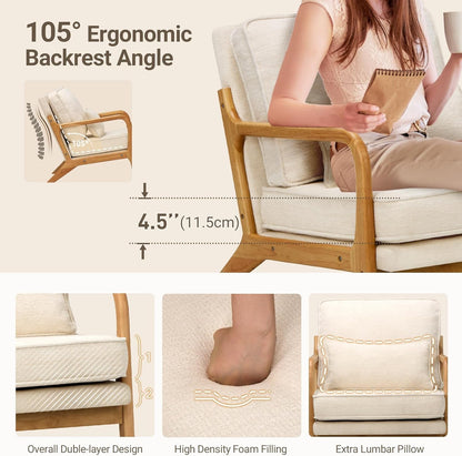 Set of 2 Beige Upholstered Accent Chairs With Pillows