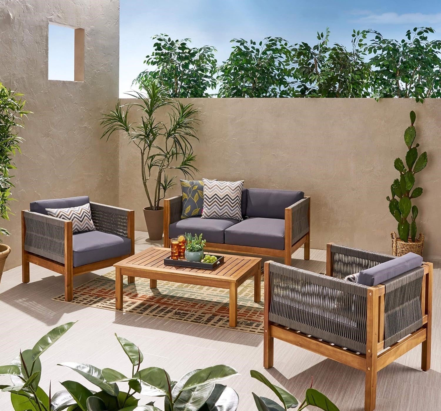 LAUREL Outdoor 4 Piece Chat Set in Gray