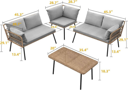 4 Piece Outdoor Wicker Sectional Set in Gray