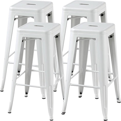 Set of 4 Stacking Metal Indoor/Outdoor Bar Stools- White