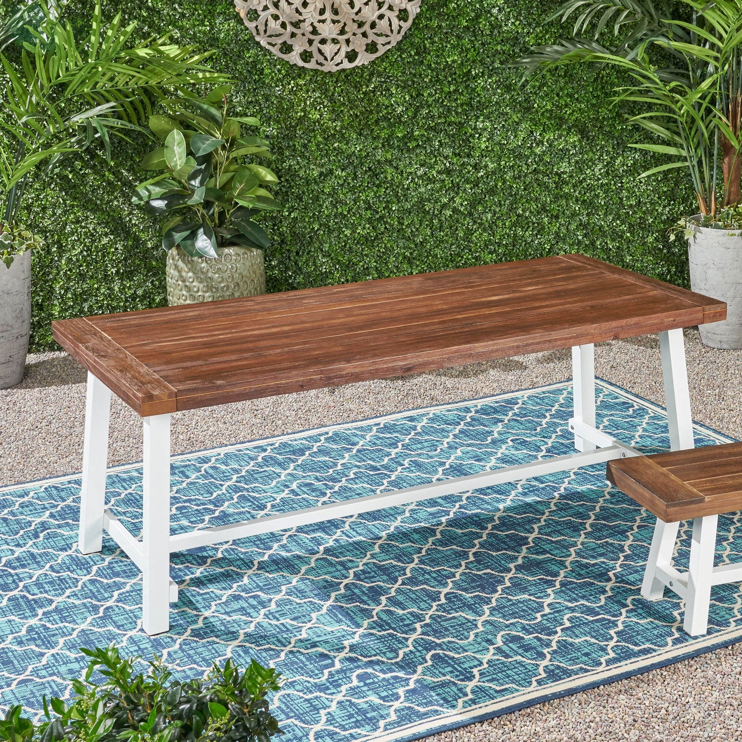 Outdoor Acacia Dining Table with Metal Legs - 79 inch