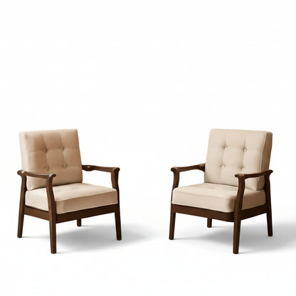 Mid-Century Fabric Upholstered Armchairs - Set Of Two