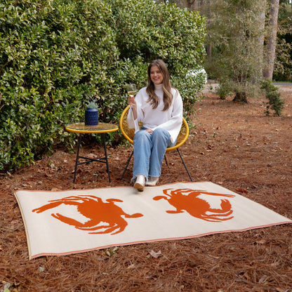 Double Crab Orange &amp; Cream Outdoor Mat