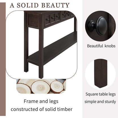 Rustic 60 Inch Console Table With Drawers in Mocha