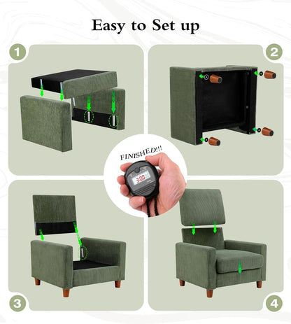 Green Corduroy Accent Chair With 22 Inch Deep Seat
