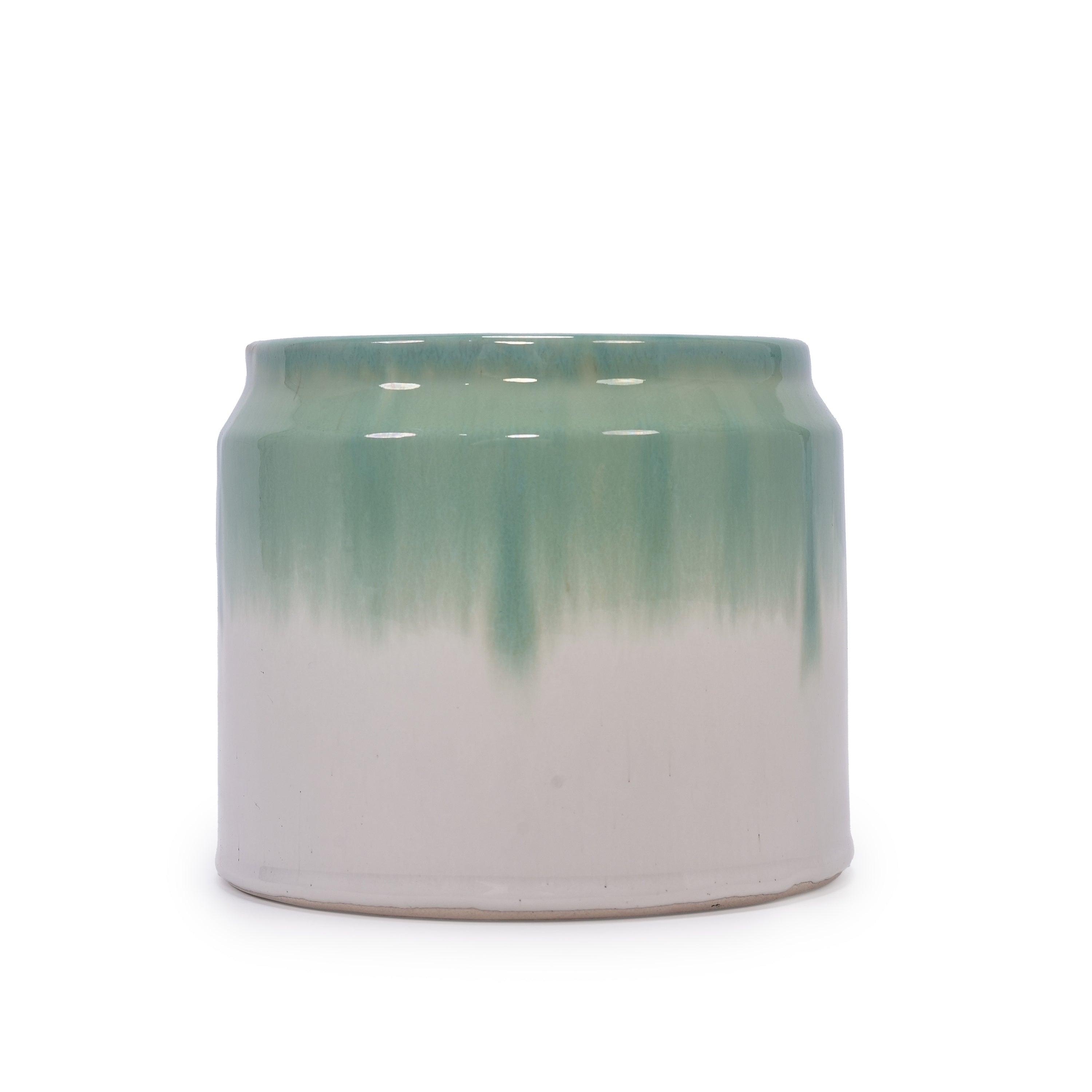 Set of 2 Gradient Ceramic Flowerpots - White/Green