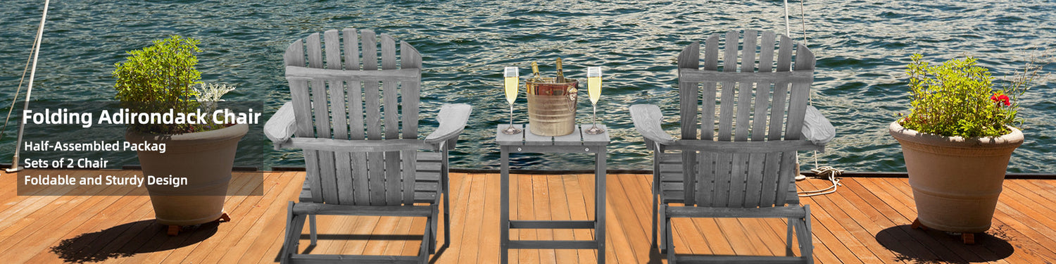 Classic Gray Cedar Wood Adirondack Chairs - Set of 2