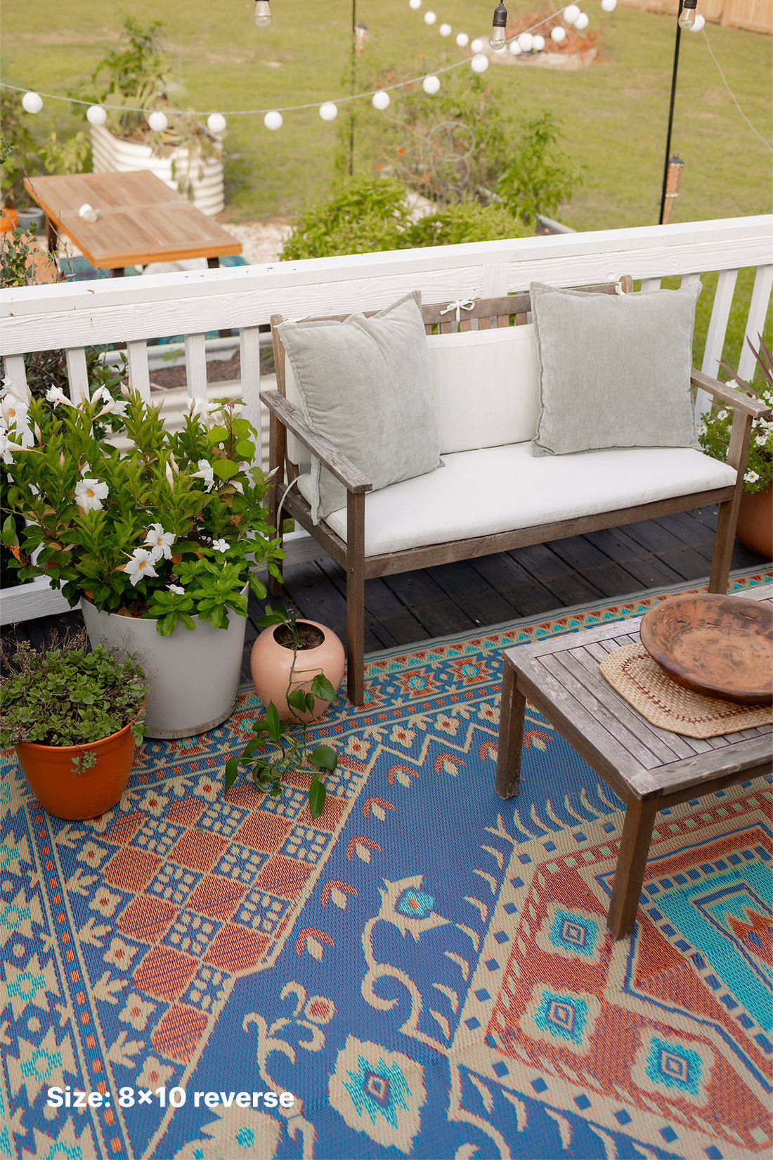 Turkish Plum Yellow/Blue Handmade Reversible Outdoor Mat