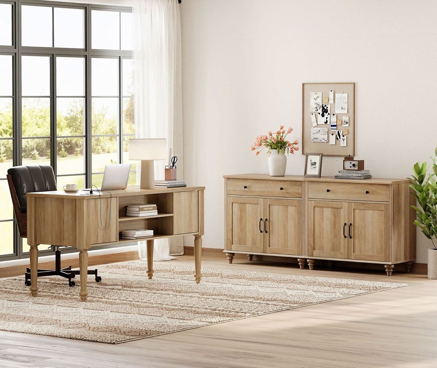 3 Piece Oak Home Office Suite with Executive Desk and 2 Multi-Functional Storage Cabinets