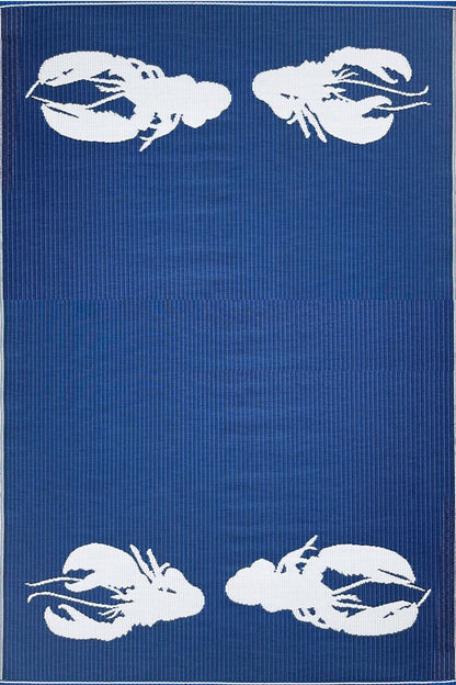 Four Lobster Blue &amp; White Outdoor Mat