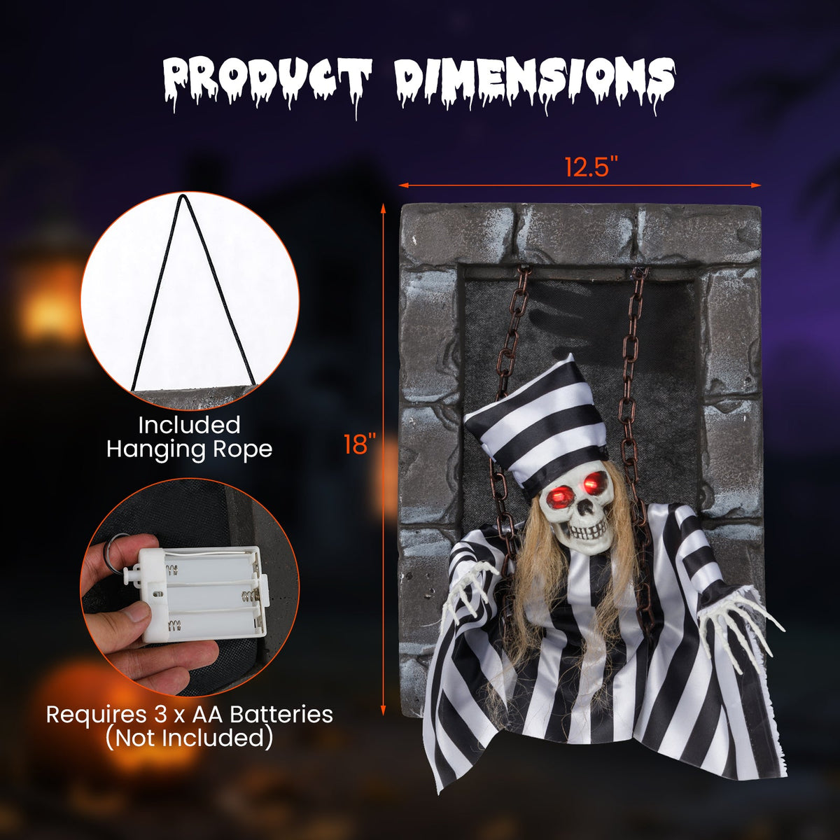 Animated Halloween Decoration - 18 Inch Skeleton Prisoner