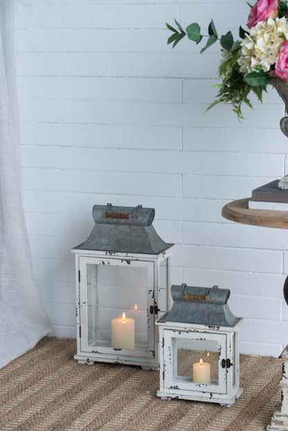 Rustic Wooden Hurricane Lanterns - Set of 2