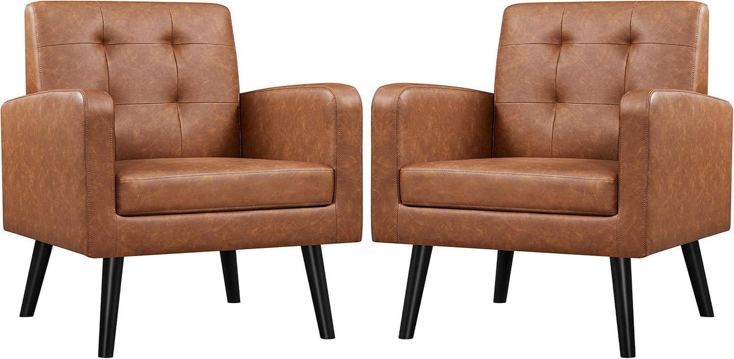 Brown Midcentury Upholstered Ergonomic Armchair