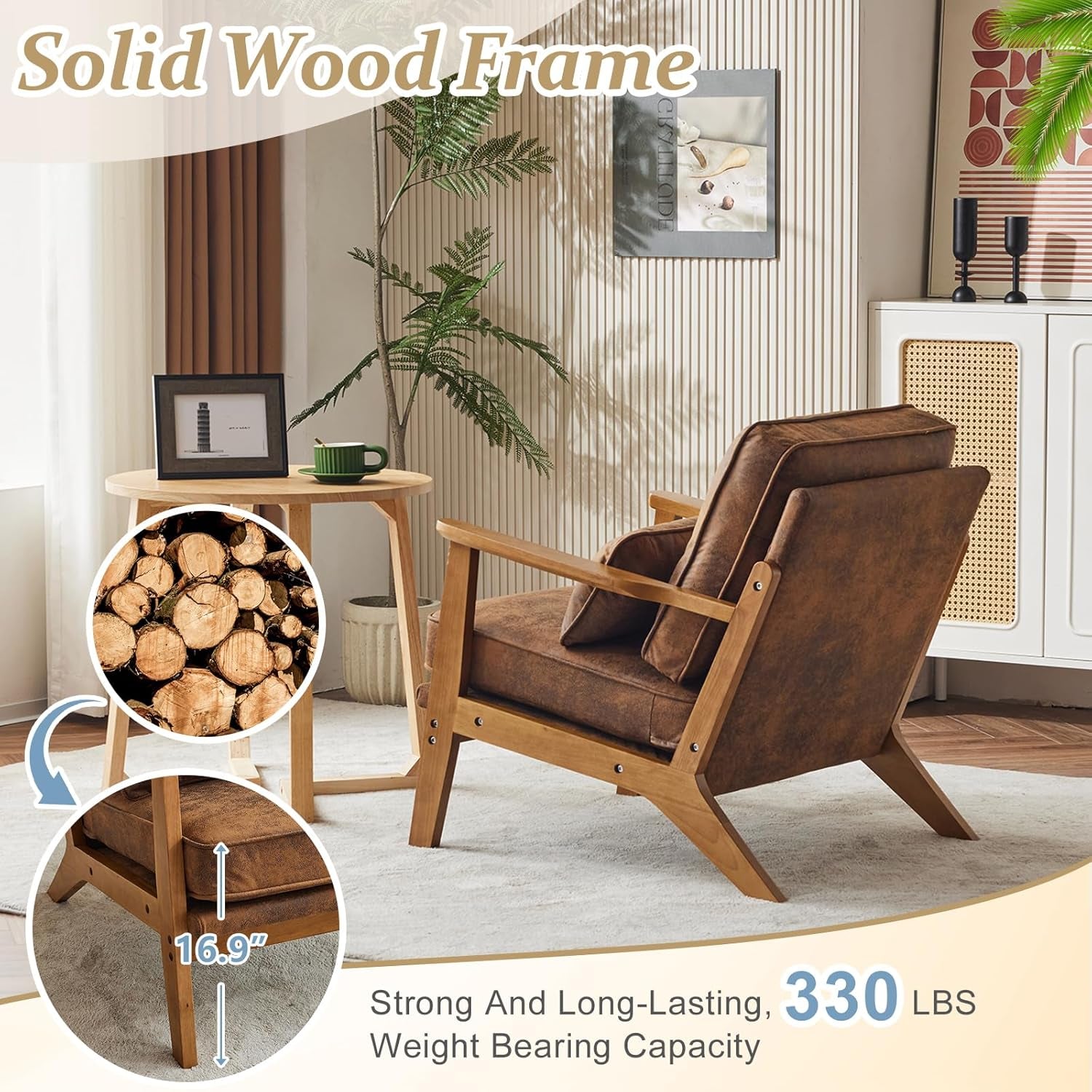 Mid-Century Modern Suede Upholstered Accent Chair - Set of 2