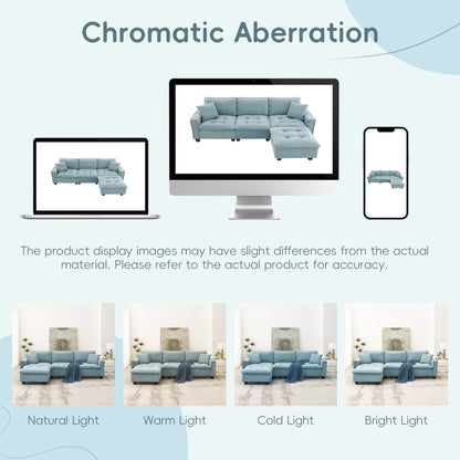 Modern Reversible Sofa Sectional in Sky Blue