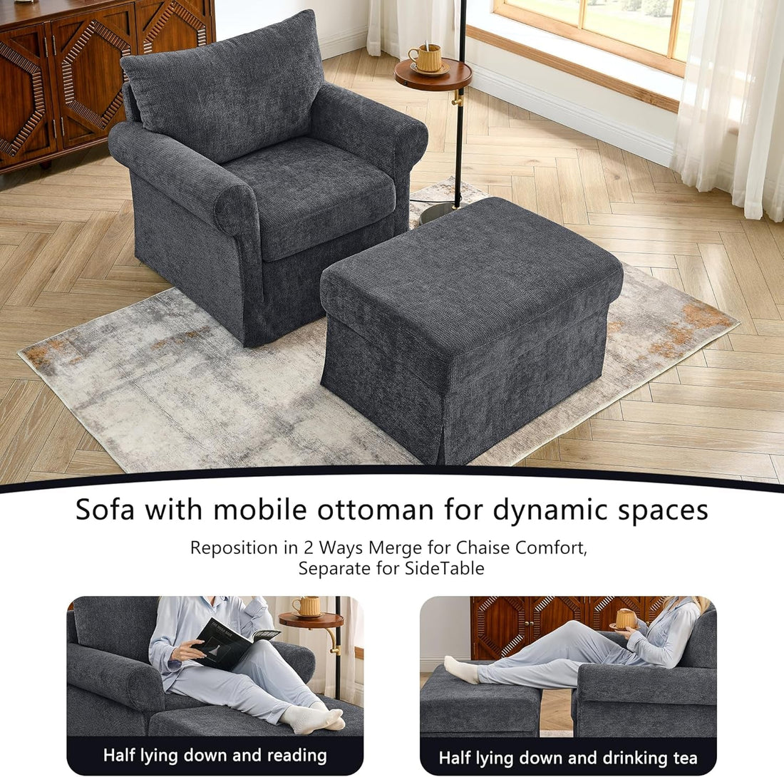 Gray Accent Chair With Ottoman