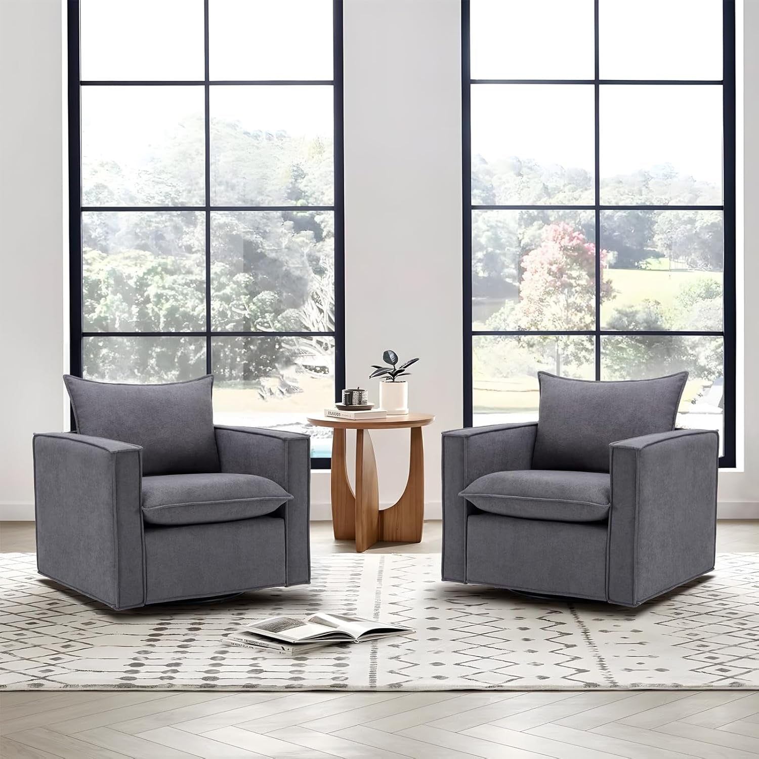 Swivel Armchairs in Dark Gray - 2 pc Set