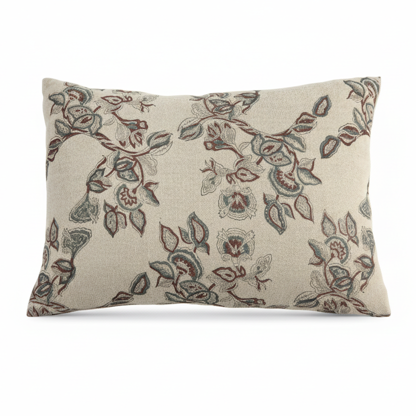 Mira Linen Floral Throw Pillow Cover - Teal
