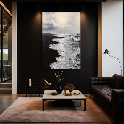 Black &amp; White Waves Abstract  Wall Art