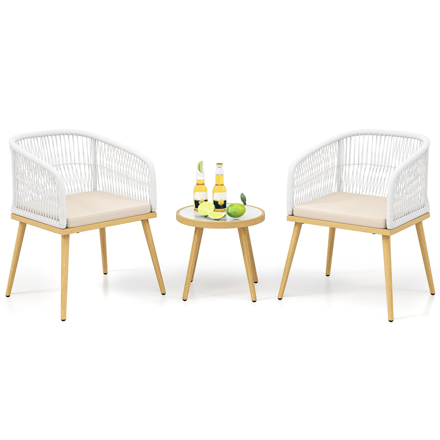 3 Piece Outdoor Bistro Set - White Wicker