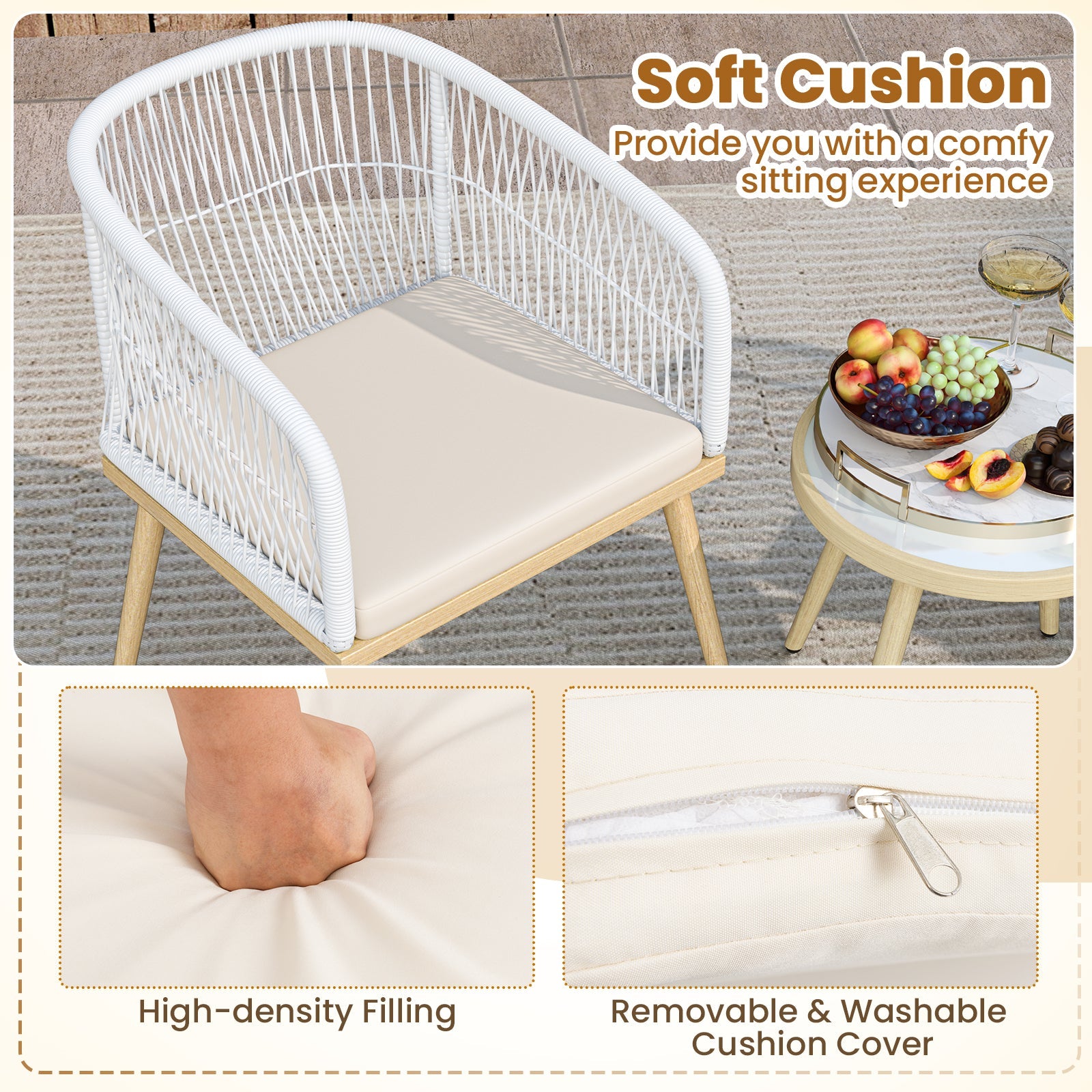 3 Piece Outdoor Bistro Set - White Wicker
