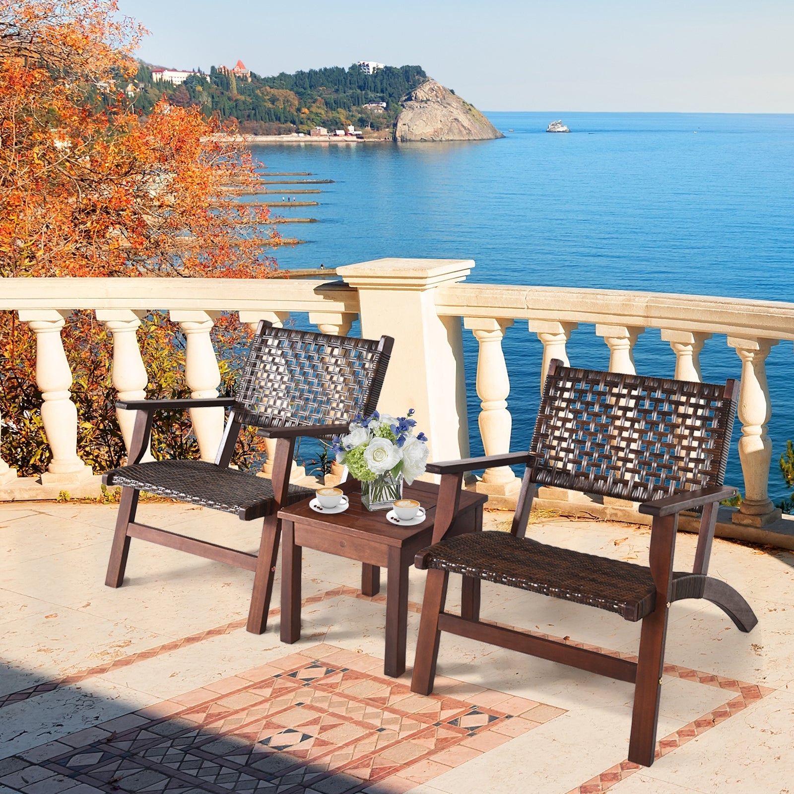 3 Pc Outdoor Rattan Patio Set
