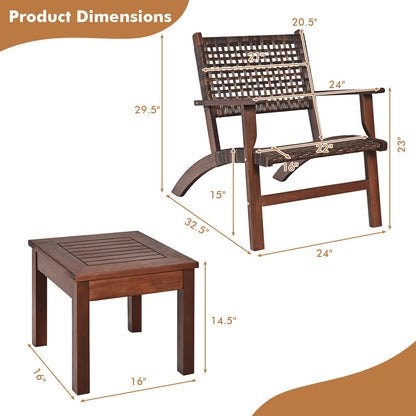 3 Pc Outdoor Rattan Patio Set