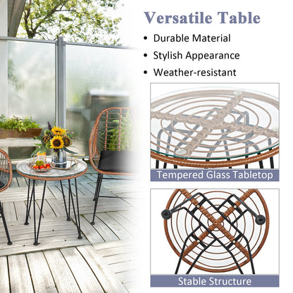 3 Pc Rattan Bistro Set with Black Cushions