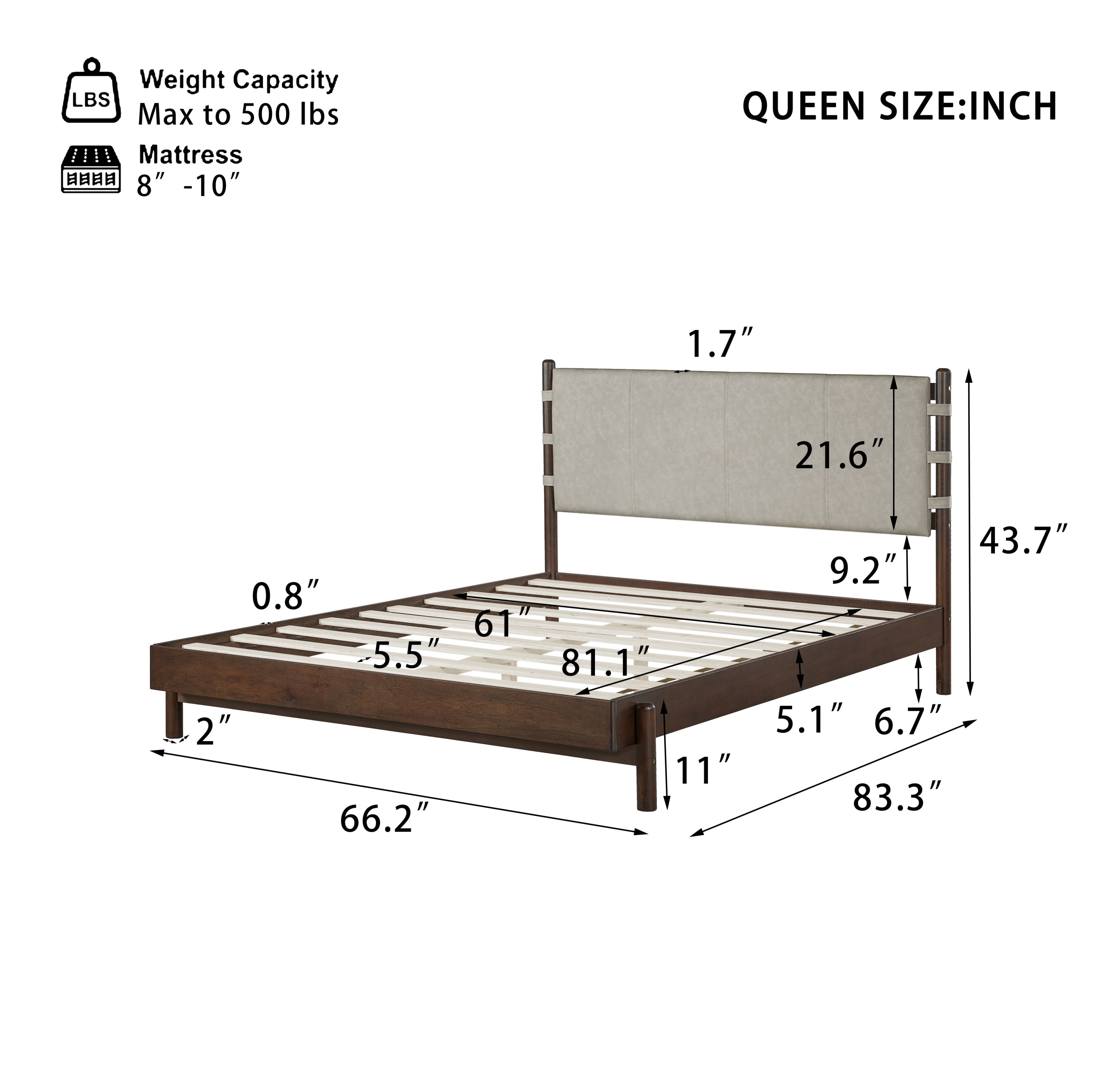 Modern Queen Bed Frame Set with 2 Nightstands - Gray/Walnut