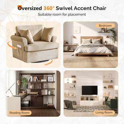 Vingl Extra Wide Swivel Armchair in Khaki Corduroy