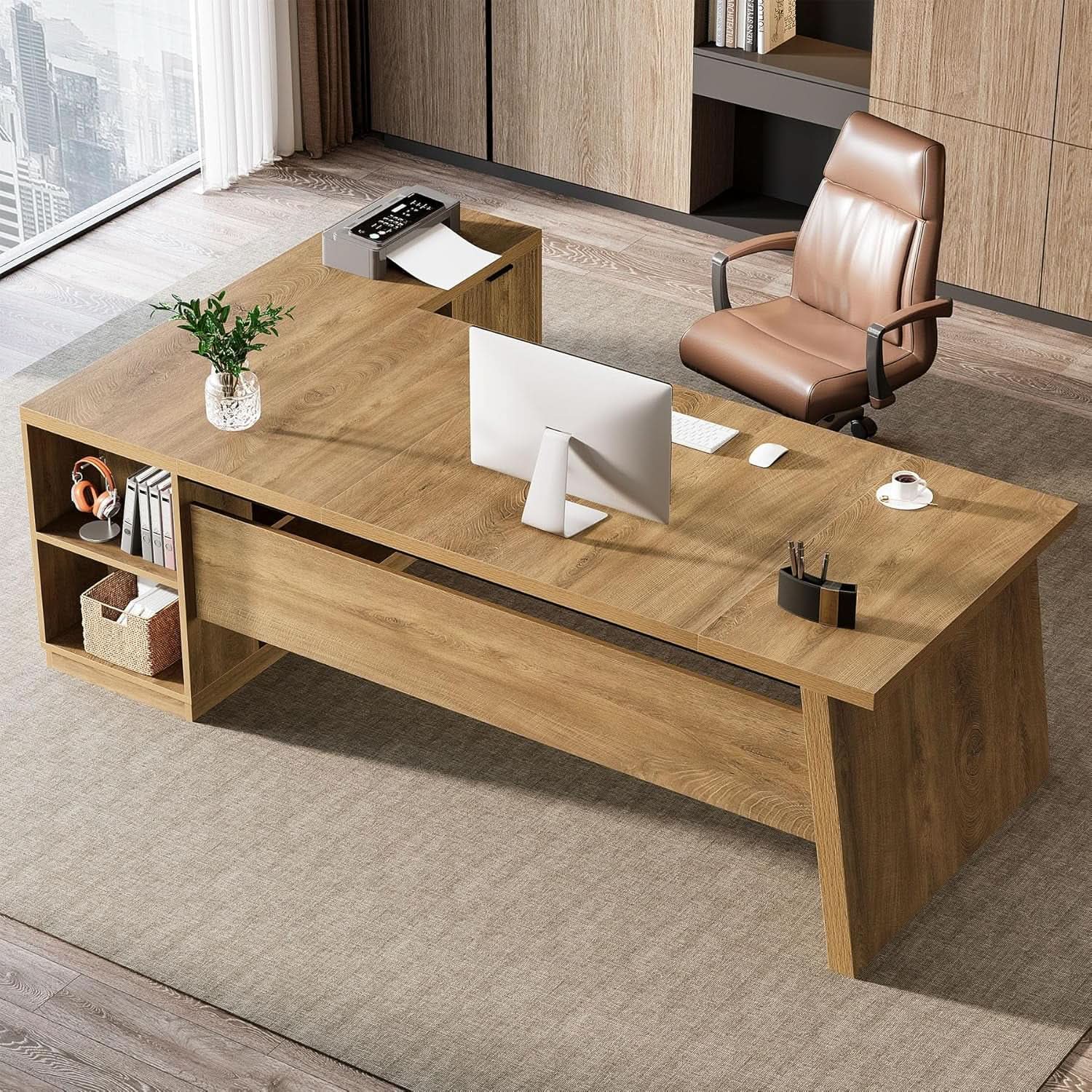 Spacious L-Shape Executive Corner Desk with Storage - 78"