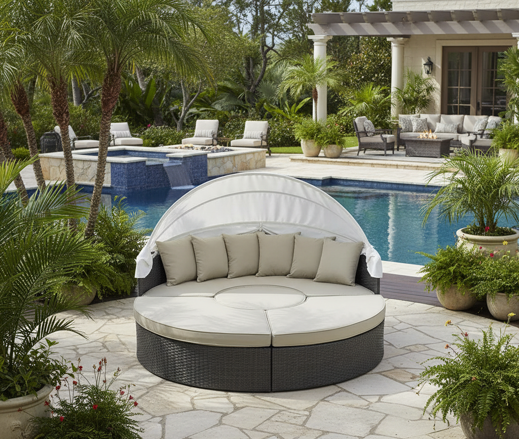 Inviting Outdoor Patio Sunbrella Sectional Daybed With Canopy
