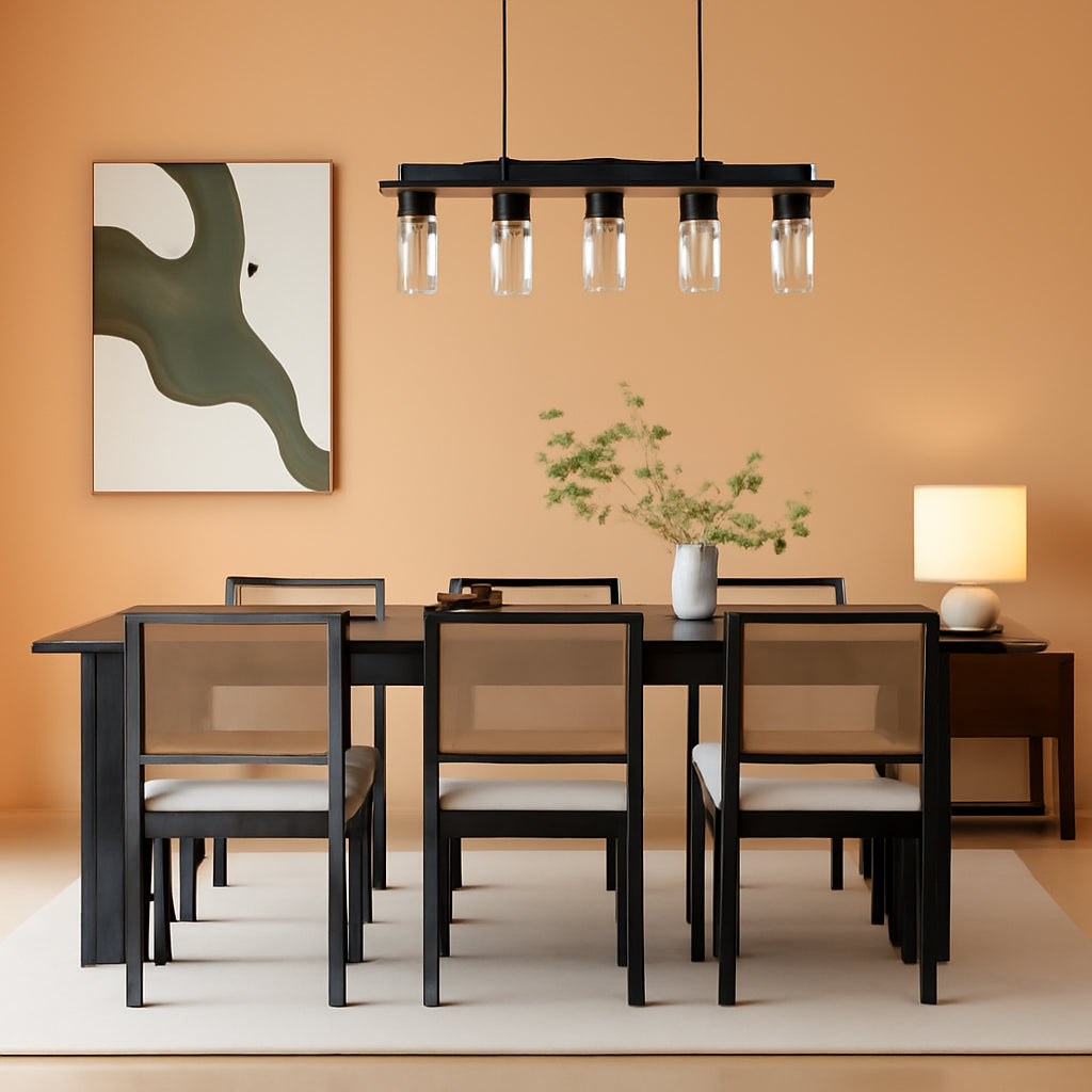 Black/Cream/Rattan Dining Chairs - Set of 6