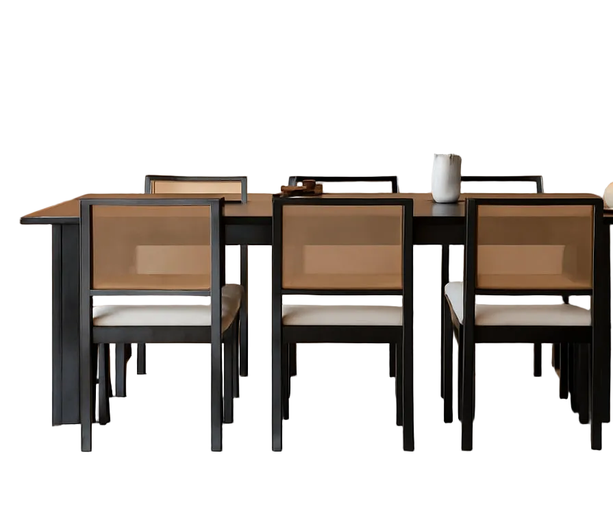 Black/Cream/Rattan Dining Chairs - Set of 6