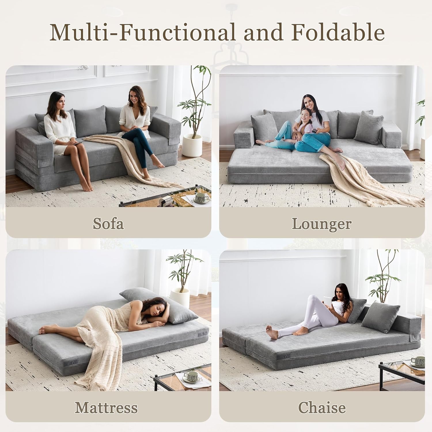4 In 1 Convertible Folding Sofa Bed With Pillows